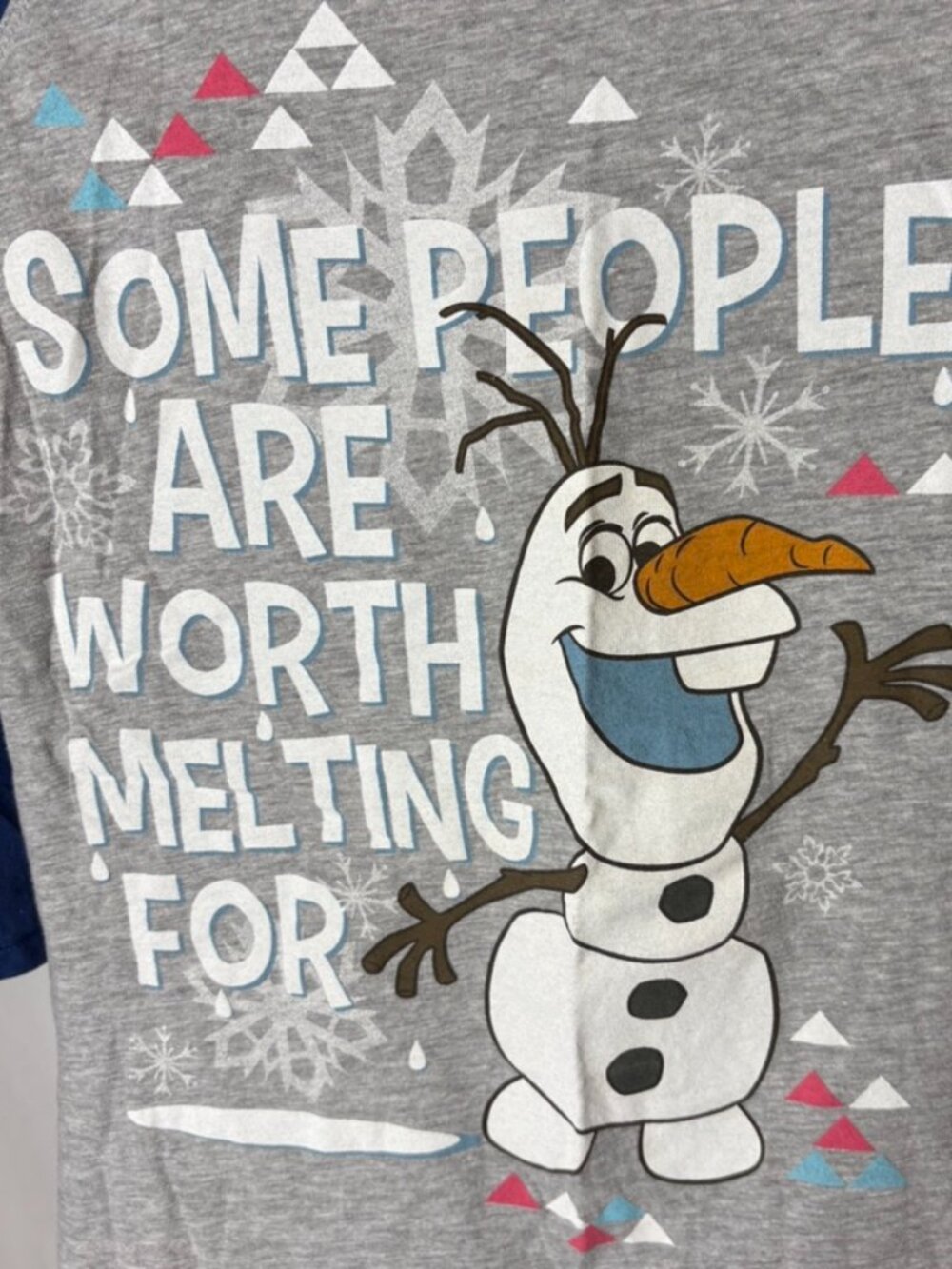 Disney Frozen T-Shirt Olaf Some People Are Worth Melting Size M Blue/Gray